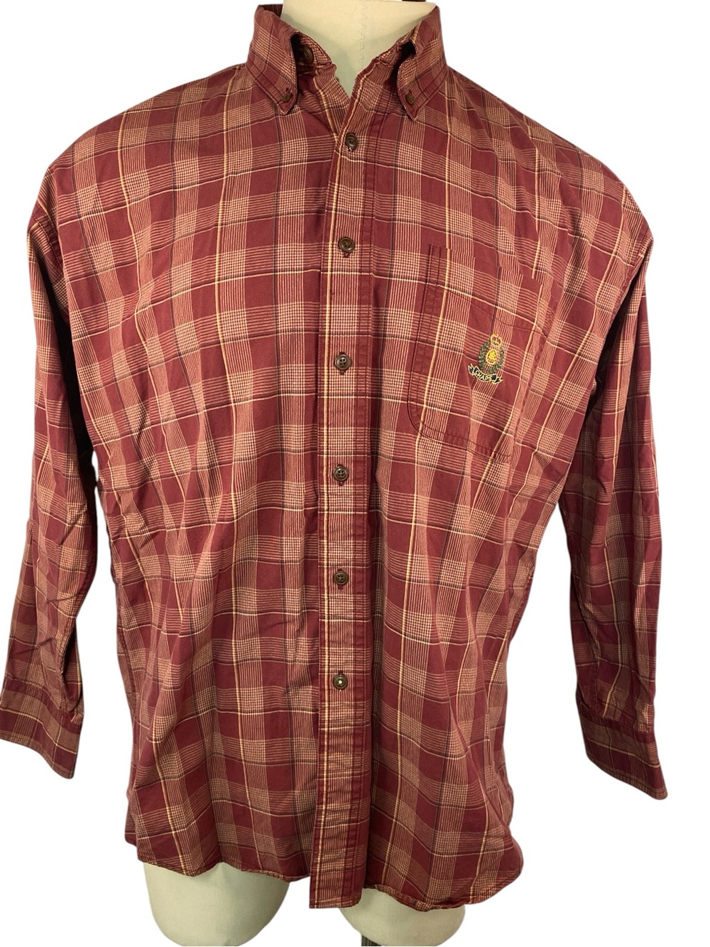 Chaps Long Sleeve Button Up Plaid Shirt in Burgundy Men’s Large